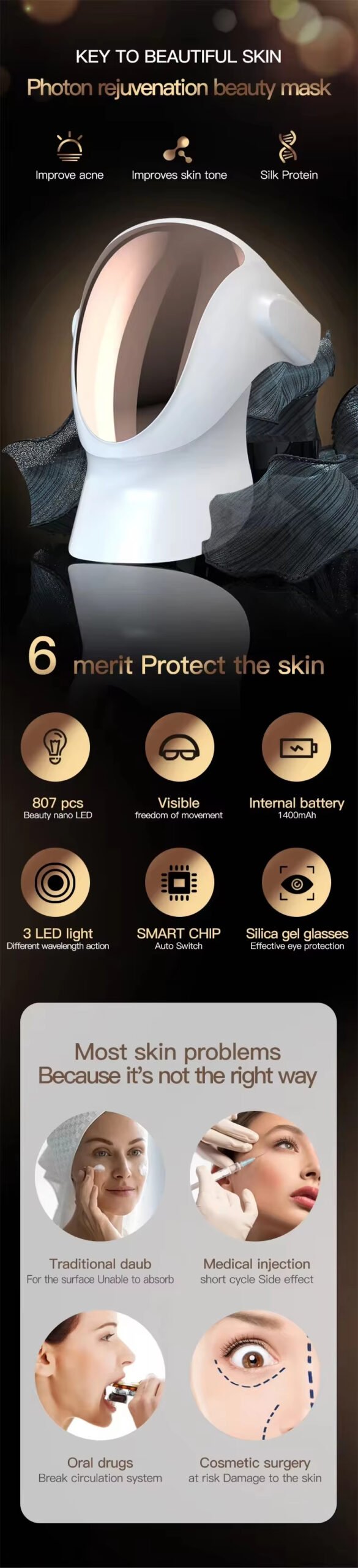 Skin Care Beauty Salon 3 Color Photon PDT RED LED Light Therapy Mask Home Beauty Mask