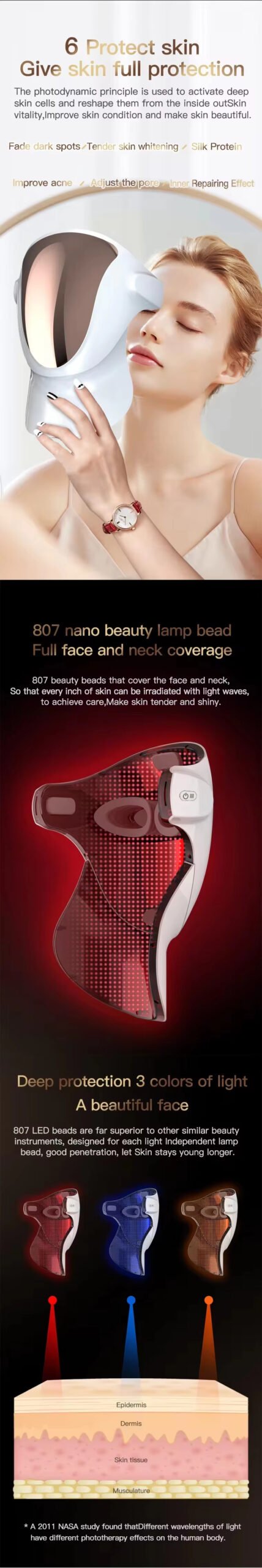 Skin Care Beauty Salon 3 Color Photon PDT RED LED Light Therapy Mask Home Beauty Mask