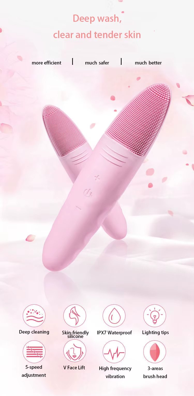 Deep Cleaning High Frequency Vibration IPX7 Waterproof Facial Cleansing Brush Silicone Head Brush
