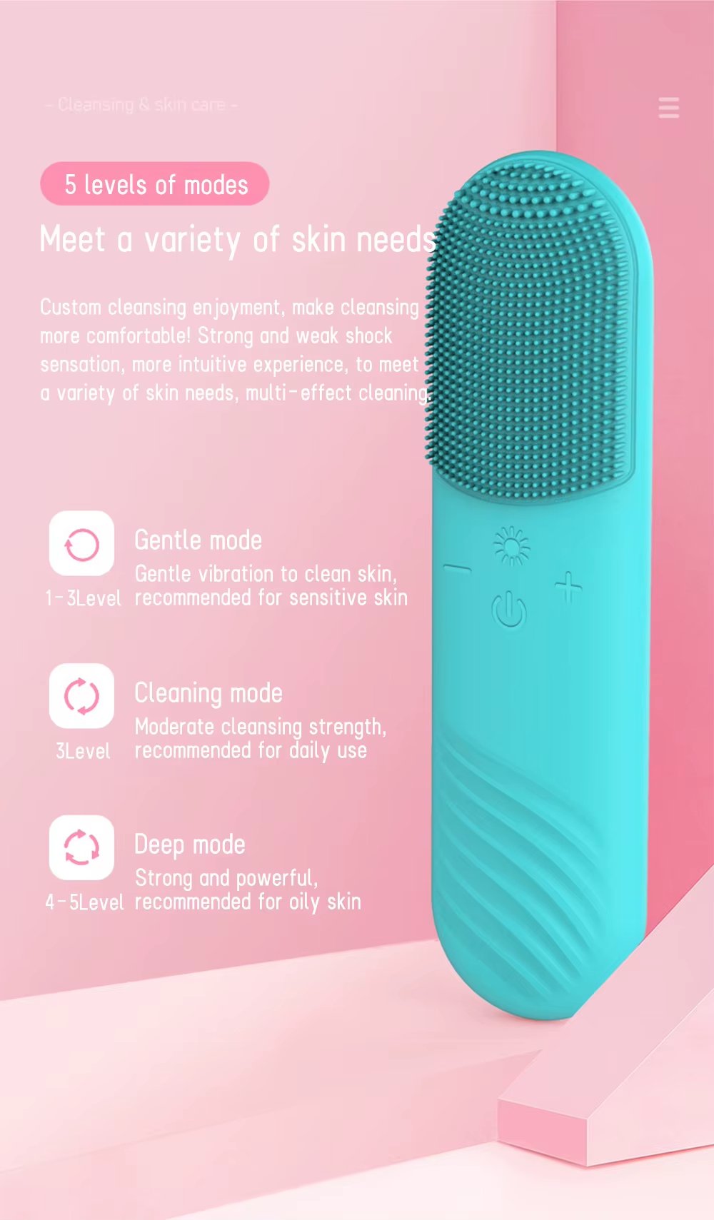 IPX7 Waterproof Constant Temperature Facial Cleansing Brush LED Red Blue Light Therapy