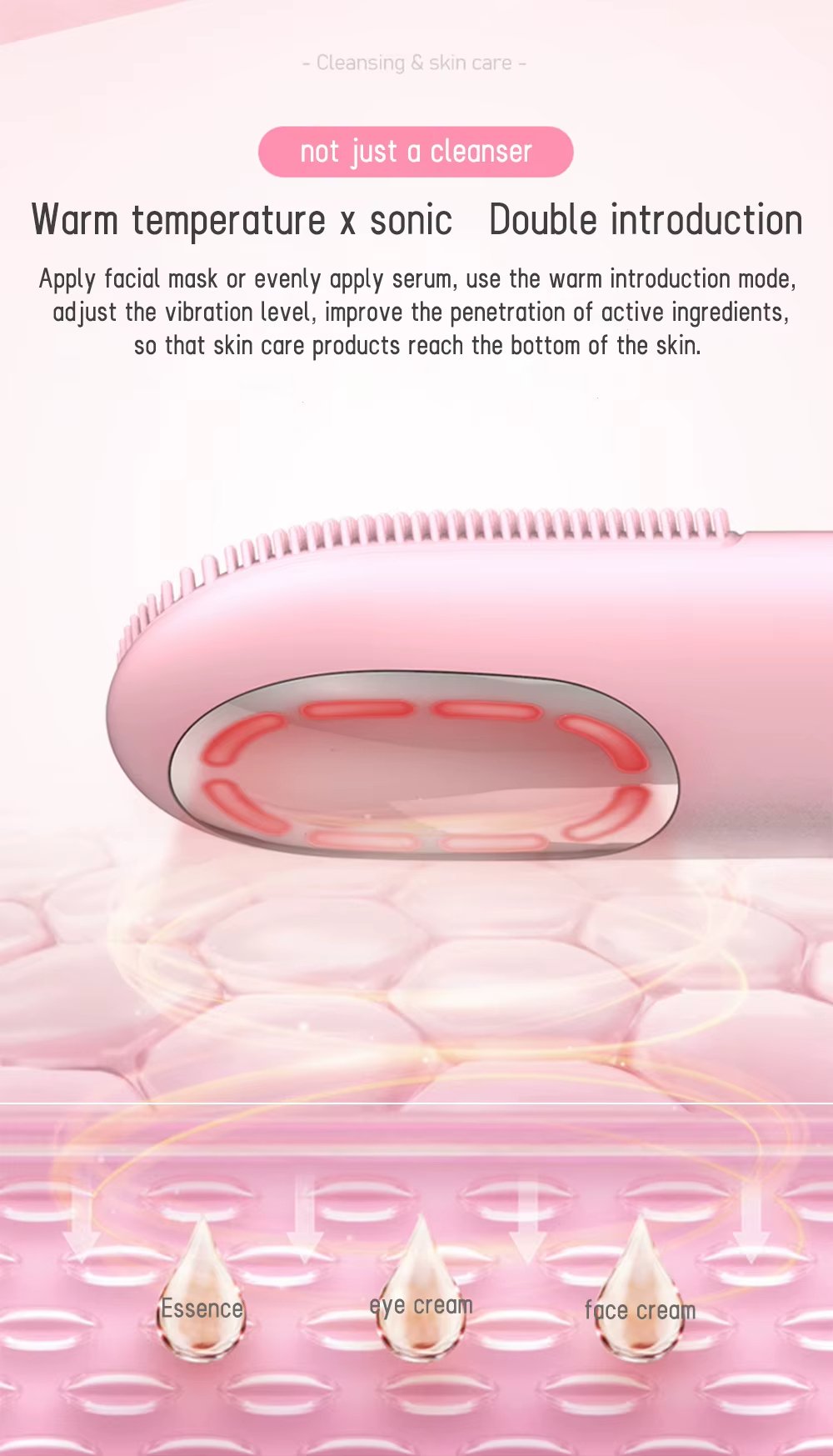 IPX7 Waterproof Constant Temperature Facial Cleansing Brush LED Red Blue Light Therapy