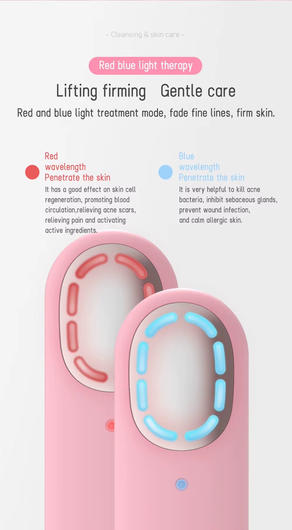 IPX7 Waterproof Constant Temperature Facial Cleansing Brush LED Red Blue Light Therapy