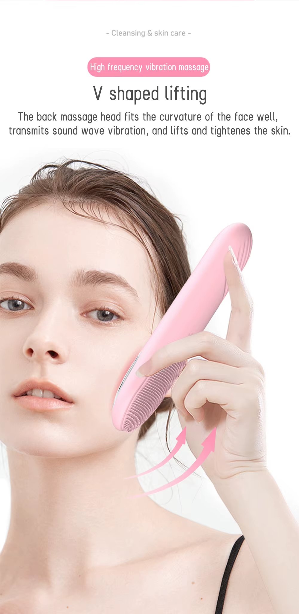 IPX7 Waterproof Constant Temperature Facial Cleansing Brush LED Red Blue Light Therapy