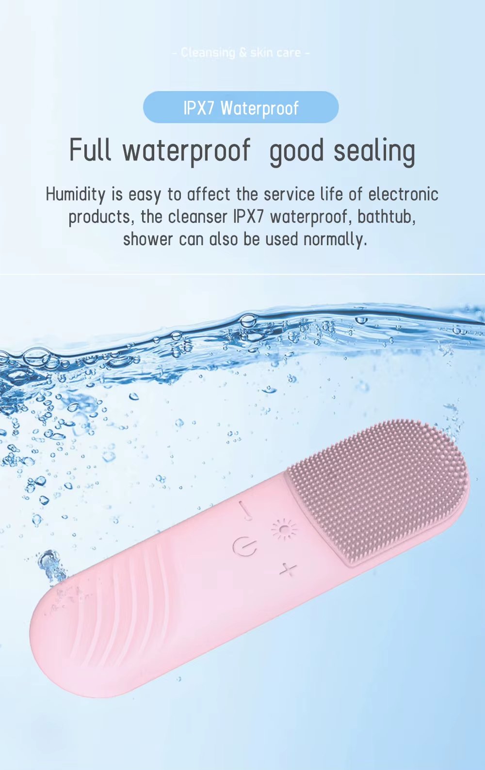 IPX7 Waterproof Constant Temperature Facial Cleansing Brush LED Red Blue Light Therapy