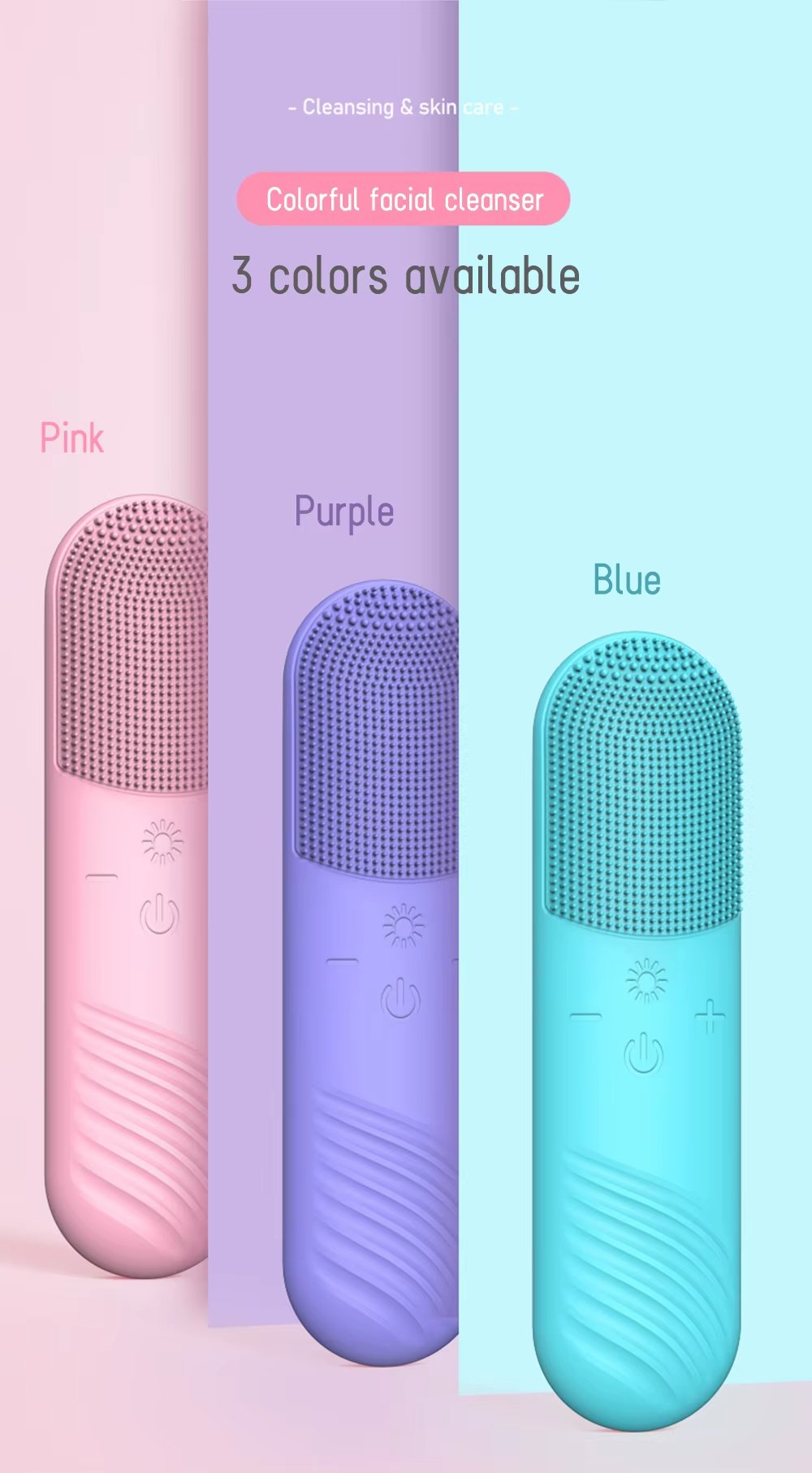 IPX7 Waterproof Constant Temperature Facial Cleansing Brush LED Red Blue Light Therapy