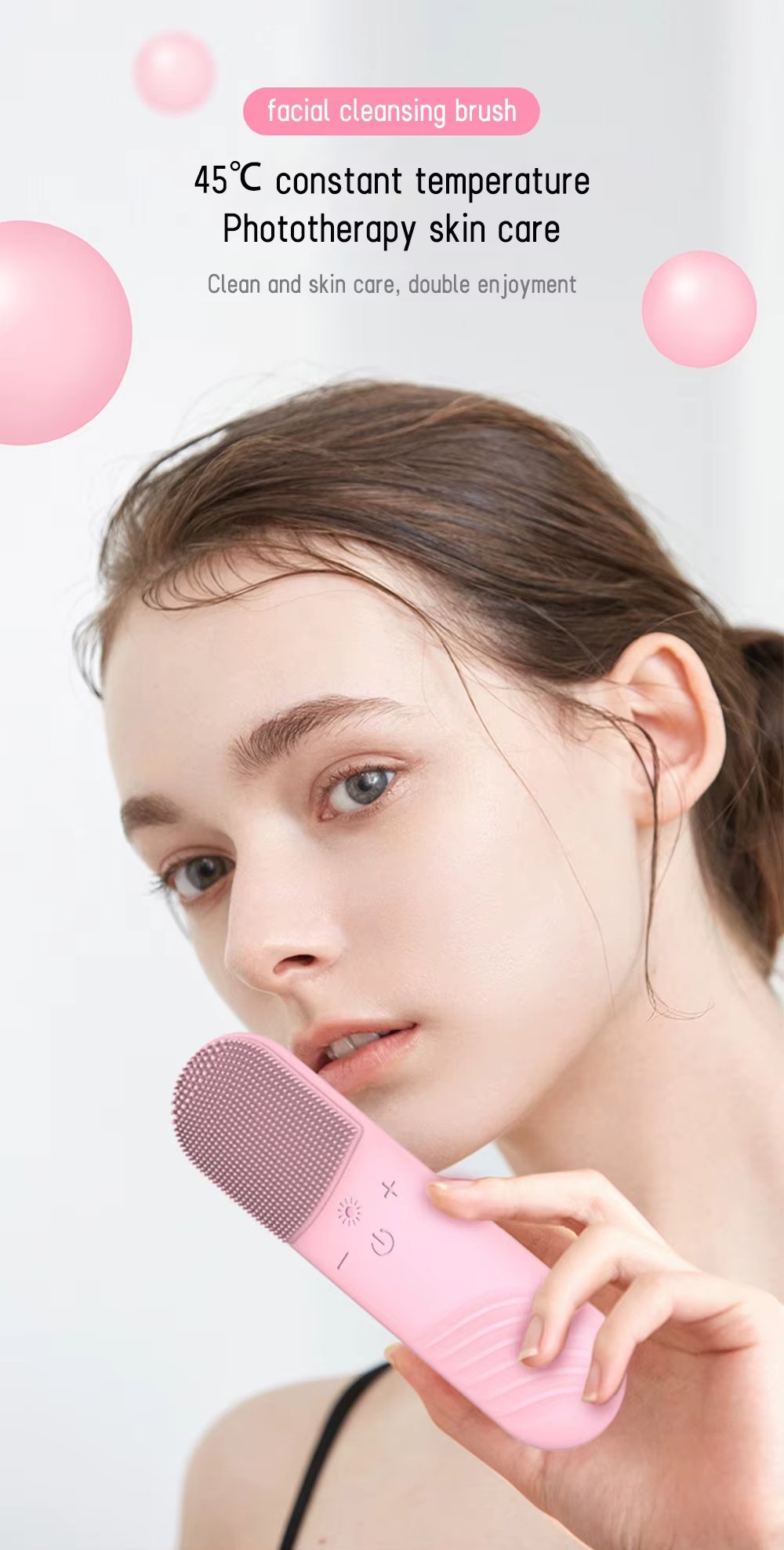 IPX7 Waterproof Constant Temperature Facial Cleansing Brush LED Red Blue Light Therapy
