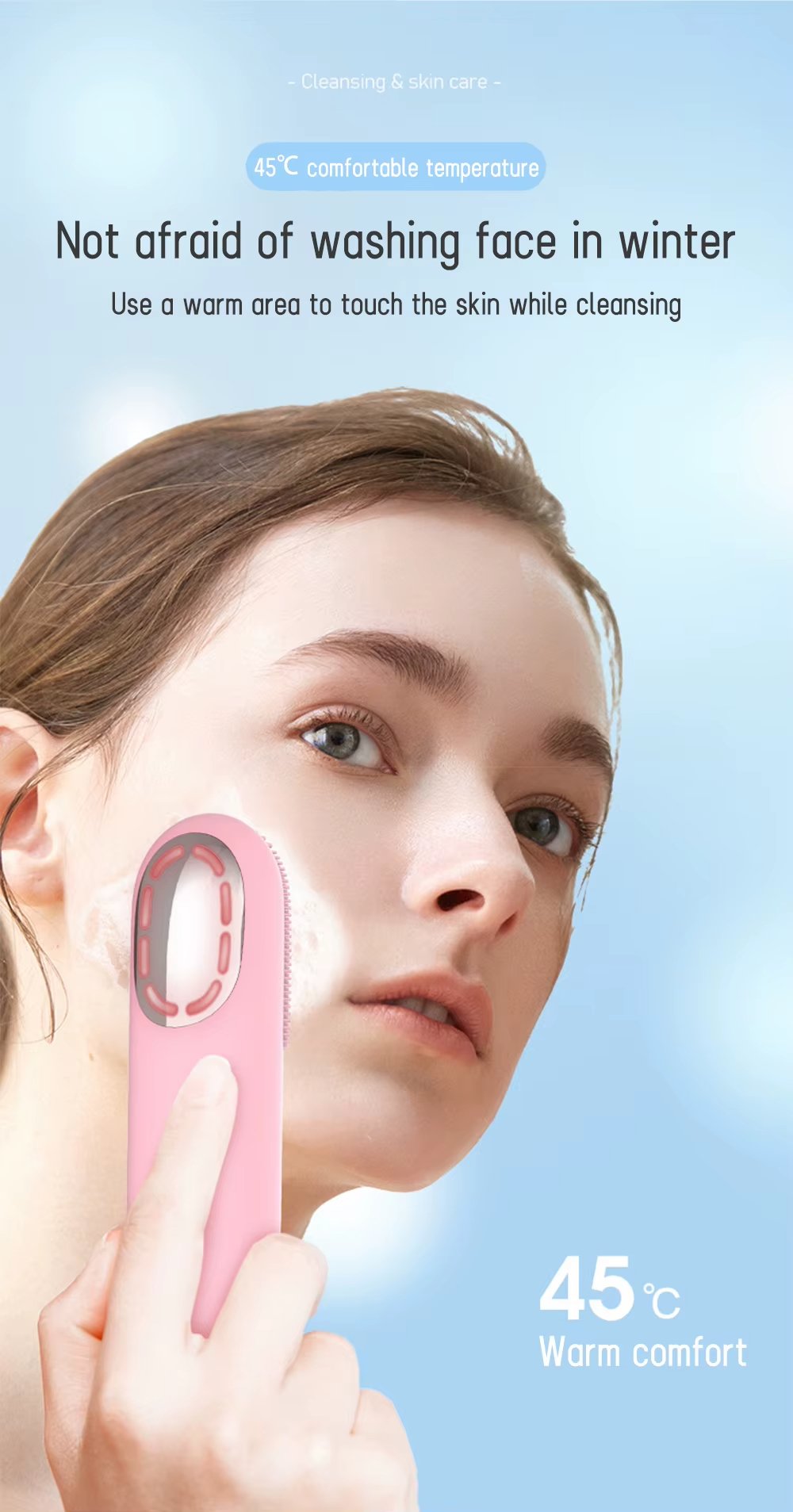 IPX7 Waterproof Constant Temperature Facial Cleansing Brush LED Red Blue Light Therapy