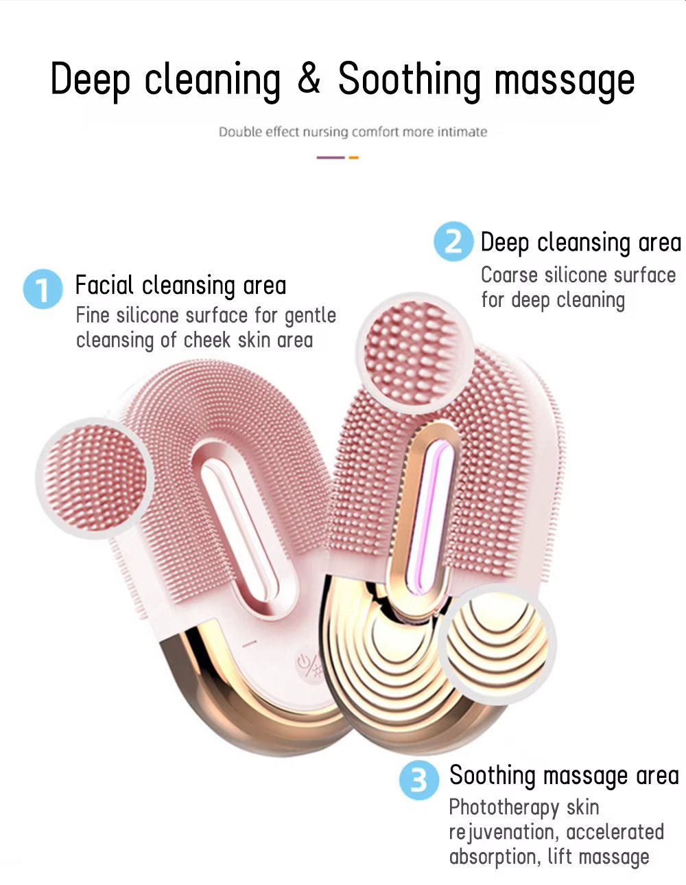 IPX7 Waterproof Personal Silicone Wireless Charging LED Red Light Therapy Deep Cleansing Vibration Facial Cleansing Brush