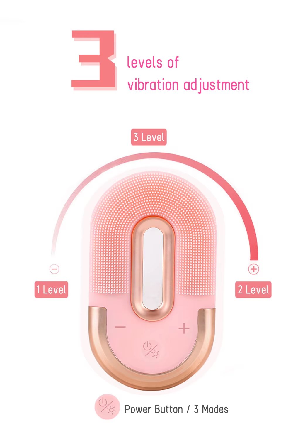 IPX7 Waterproof Personal Silicone Wireless Charging LED Red Light Therapy Deep Cleansing Vibration Facial Cleansing Brush