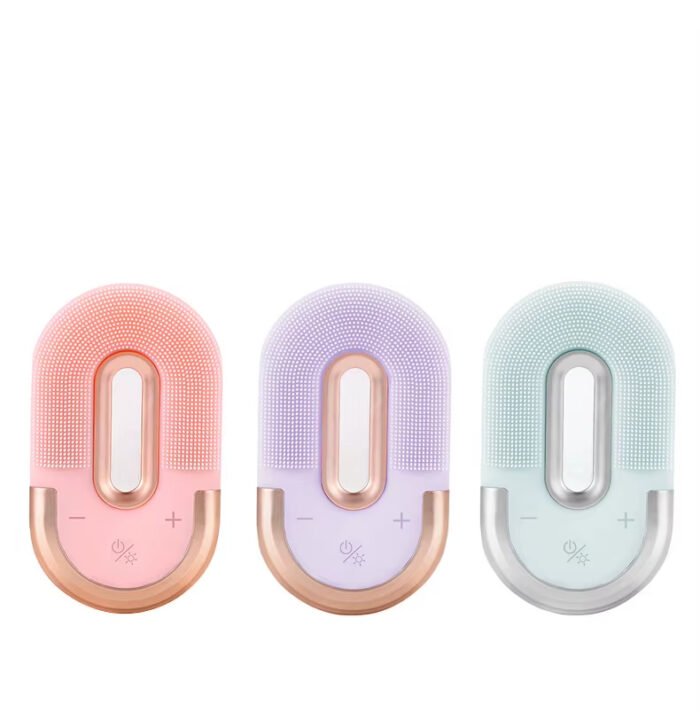 IPX7 Waterproof Personal Silicone Wireless Charging LED Red Light Therapy Deep Cleansing Vibration Facial Cleansing Brush