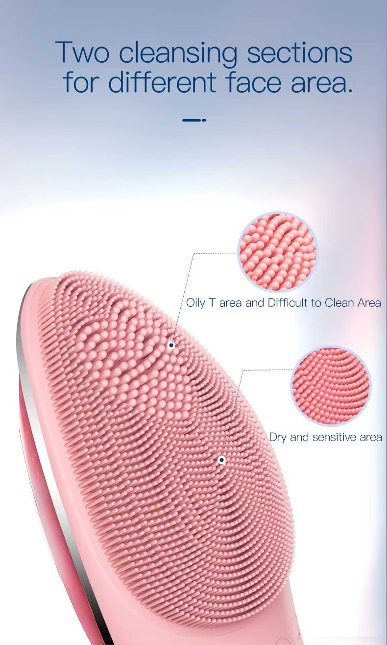 Red Light Therapy Beauty Device Electric Face Clean Silicon Cleanser 2 in 1 Facial Cleansing and Skin Rejuvenation Face Cleansing Brush