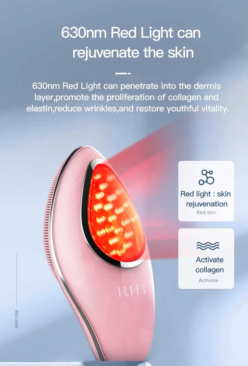 Red Light Therapy Beauty Device Electric Face Clean Silicon Cleanser 2 in 1 Facial Cleansing and Skin Rejuvenation Face Cleansing Brush
