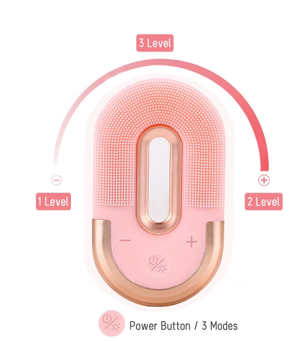 Silicone LED Light Deep Cleansing Facial Cleansing Brush 3 Modes Design