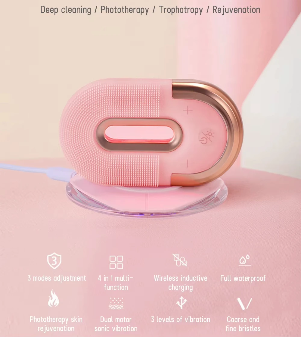 Silicone LED Light Deep Cleansing Facial Cleansing Brush Facial Massager