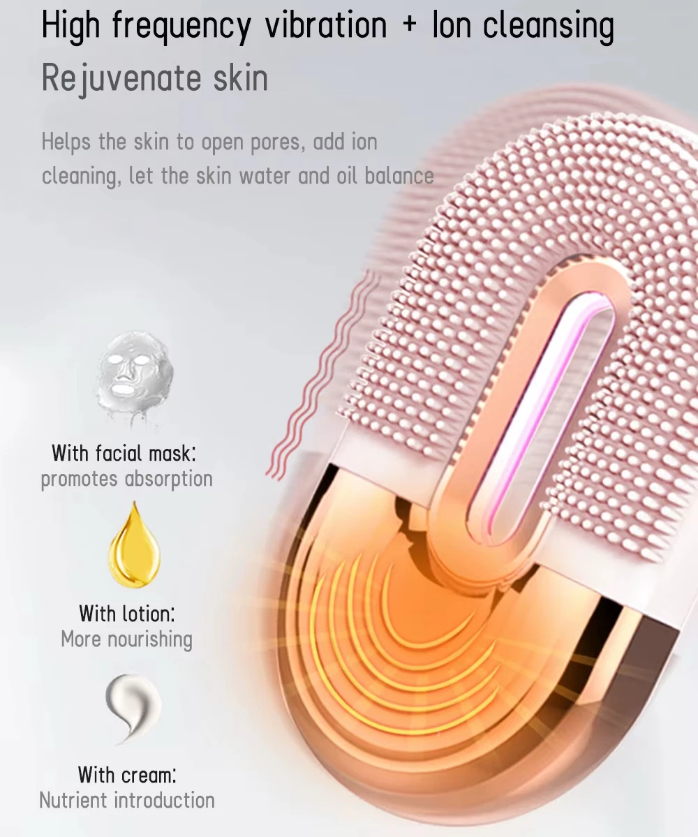 Silicone LED Light Deep Cleansing Facial Cleansing Brush Heat Function