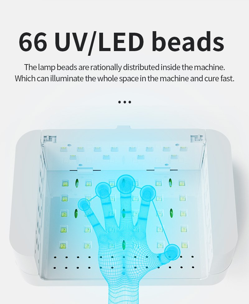180W UV LED Nail Lamp Dryer with 66pcs Lamp Beads Portable Nail Lamp for Gel Polish Curing Manicure Pedicure Salon