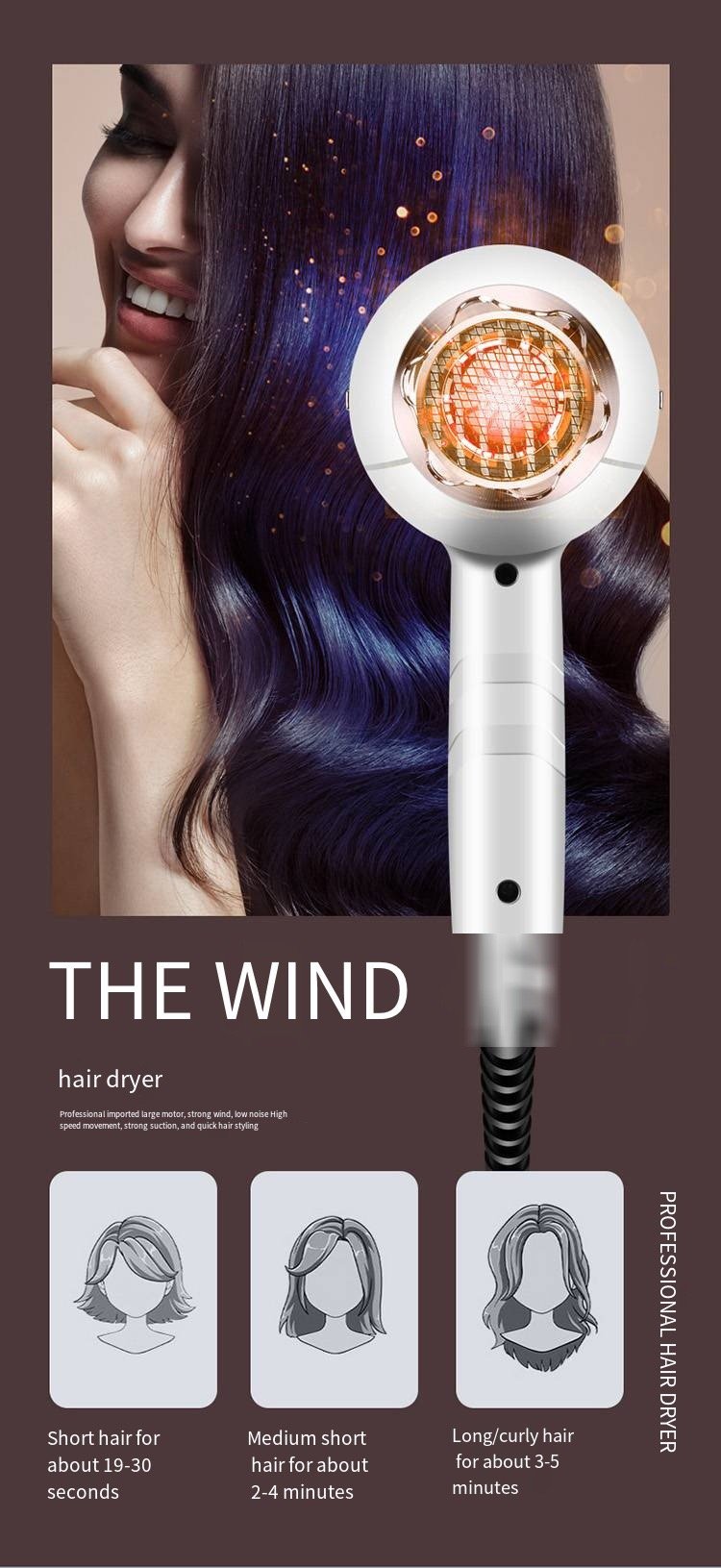 2000W High Speed Powerful Quick Dry Hair Dryer for Home Hotel Outdoor
