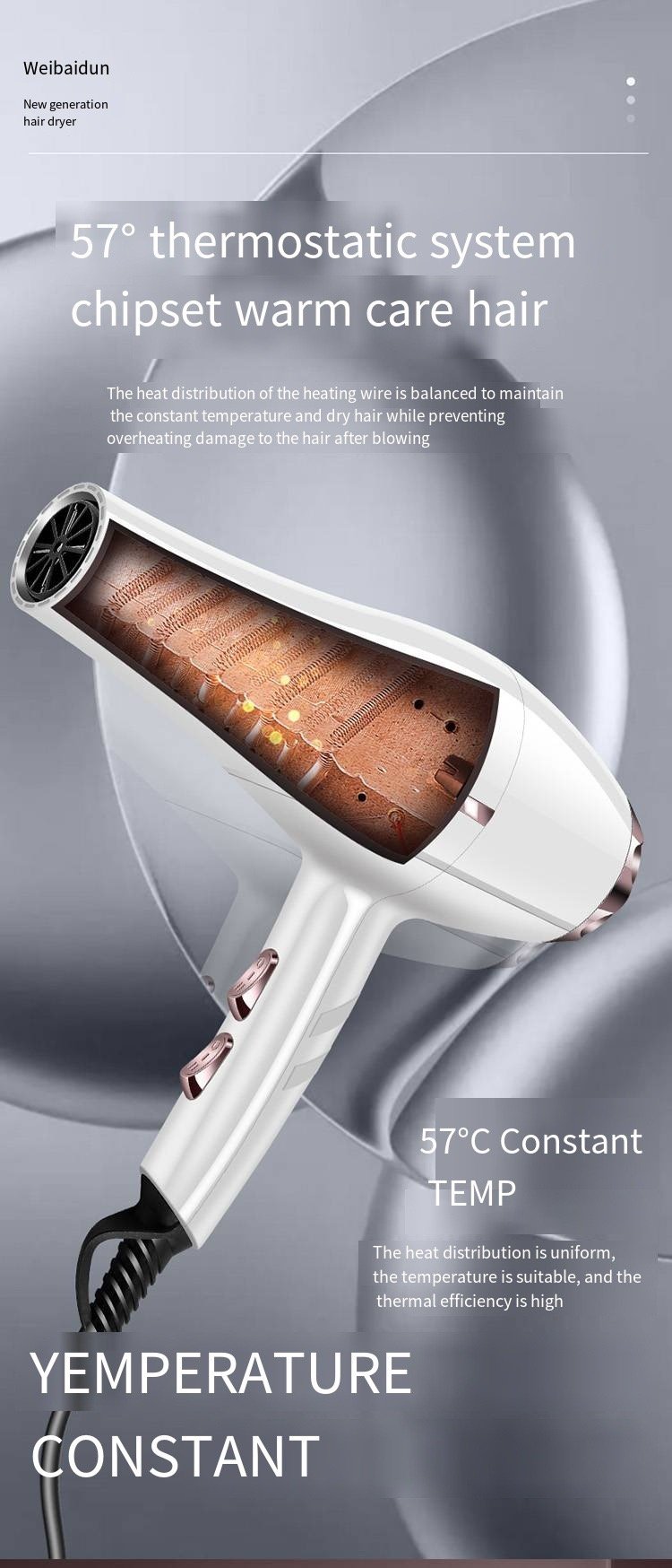 2000W High Speed Powerful Quick Dry Hair Dryer for Home Hotel Outdoor