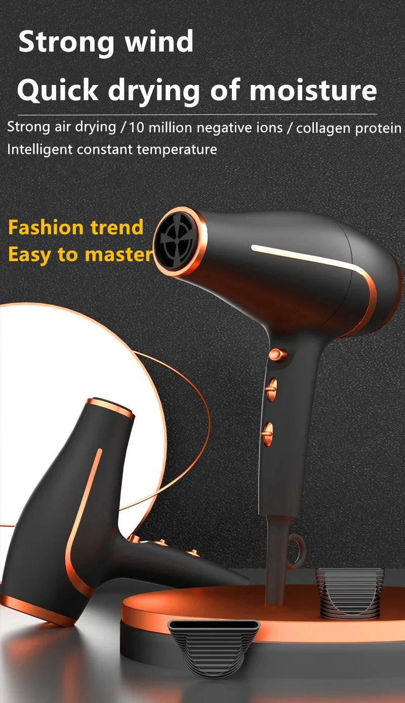 2400W Low Noise Fast Drying Ionic Blow Salon Hair Dryer with Diffuser Nozzle