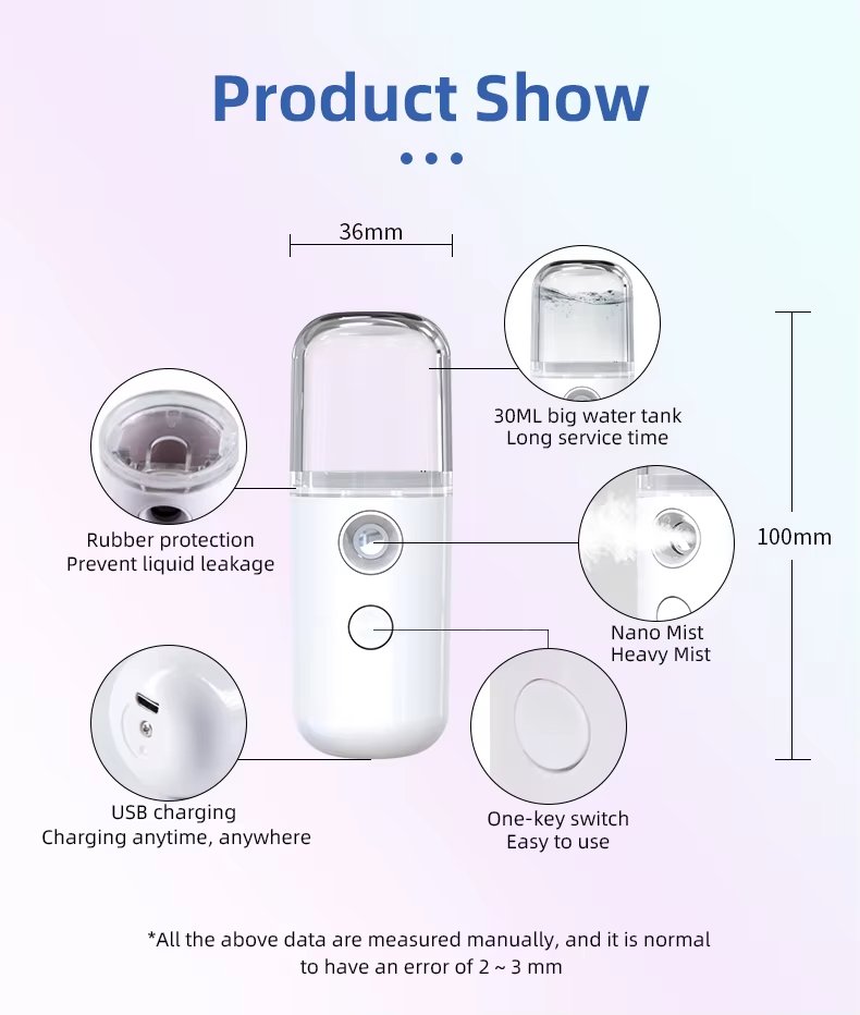 30ML Portable Mini Ionic Nano Sprayer Mister Beauty Spa Facial Steamer