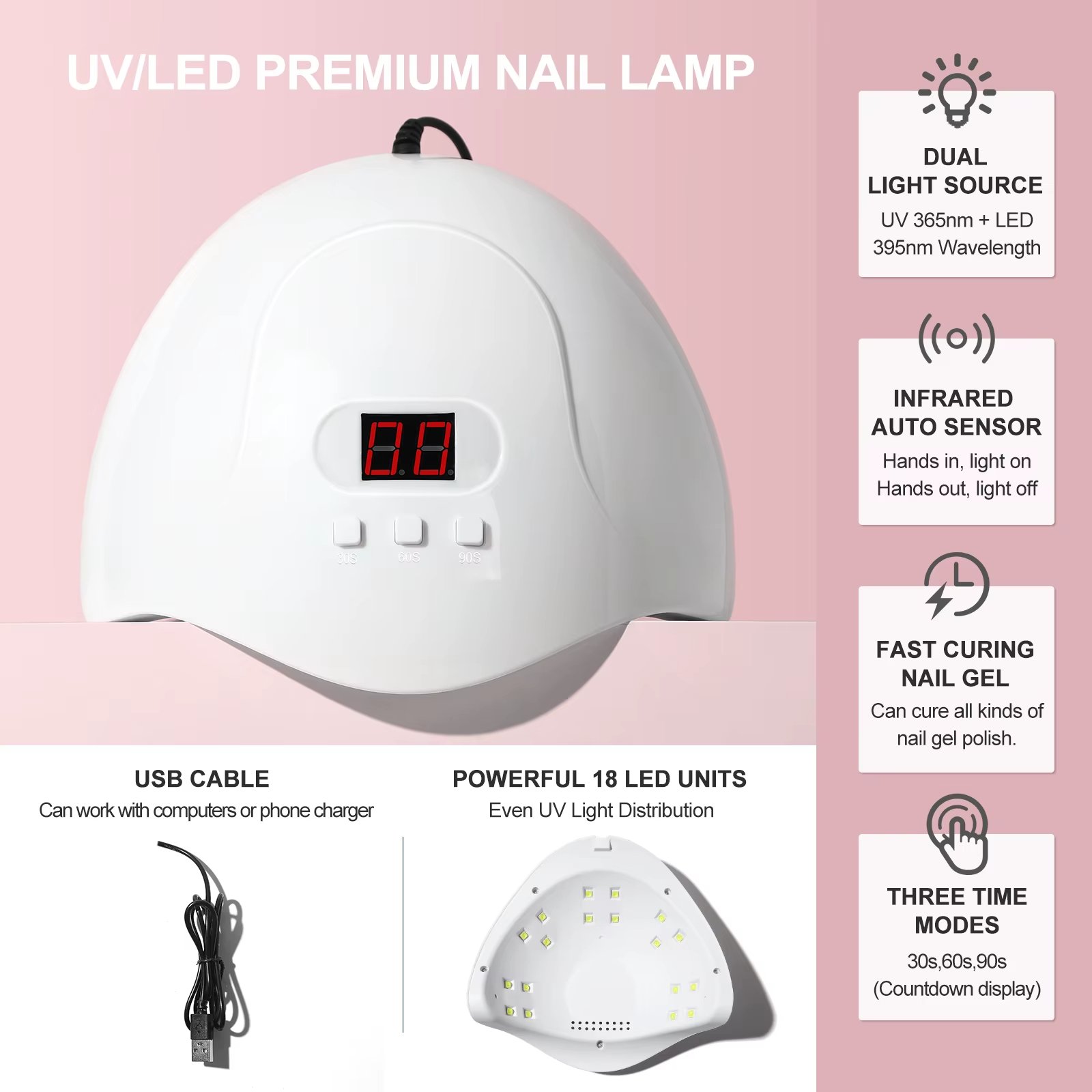 54W High Power Quick Dry UV LED Nail Lamp Nail Gel Dryer Machine