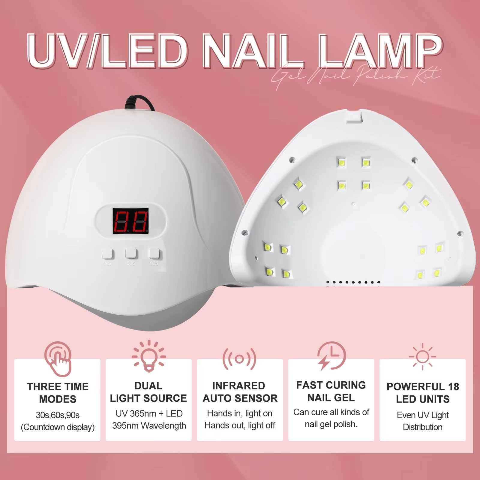54W High Power Quick Dry UV LED Nail Lamp Nail Gel Dryer Machine
