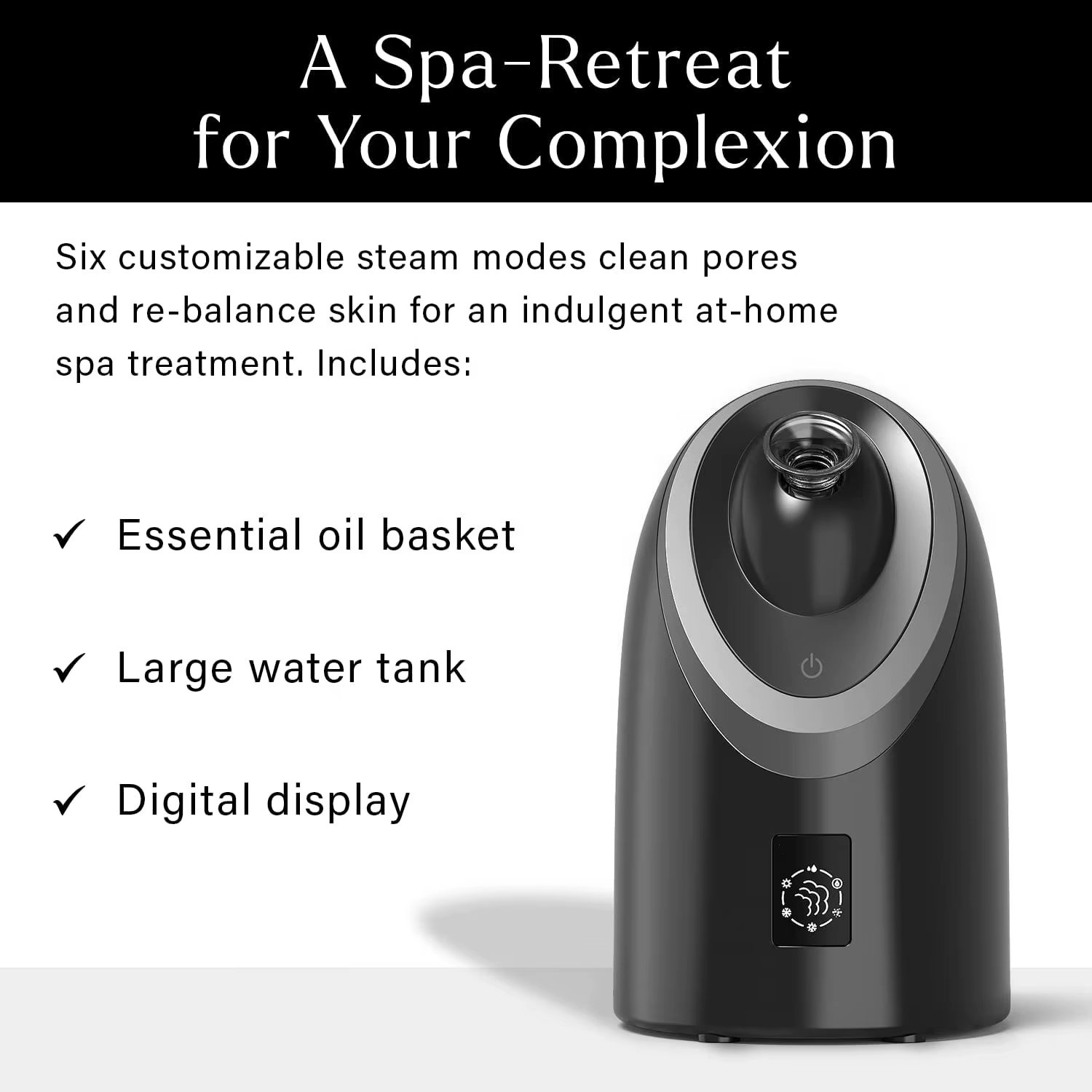 Adjustable Nozzle Hot and Cold Face Steamer Portable Home Use LCD Facial Steamer