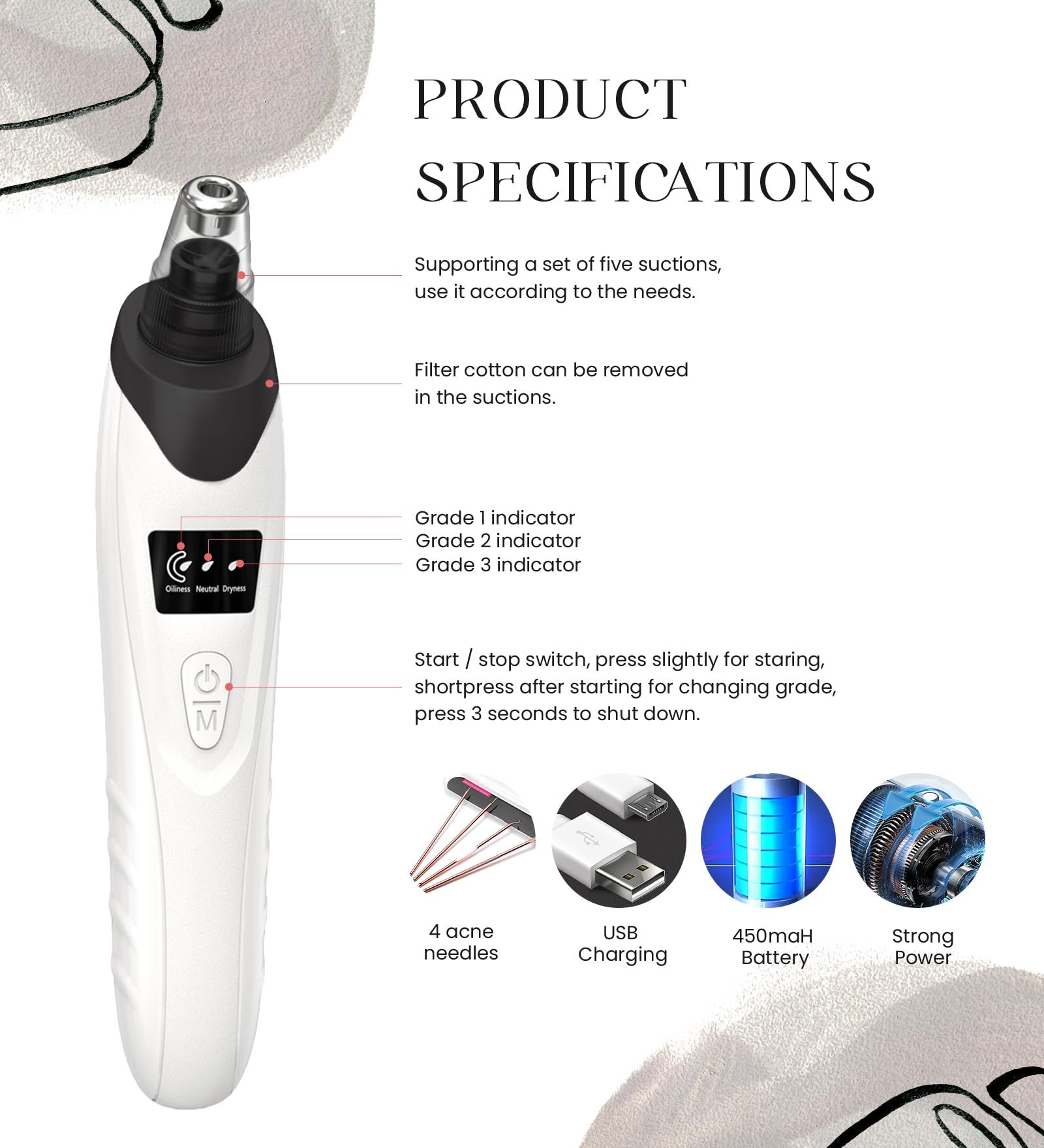 Electric Facial Cleansing Nose Vacuum Suction Blackhead Removal Tool Deep Cleaning Facial Pore Cleaner