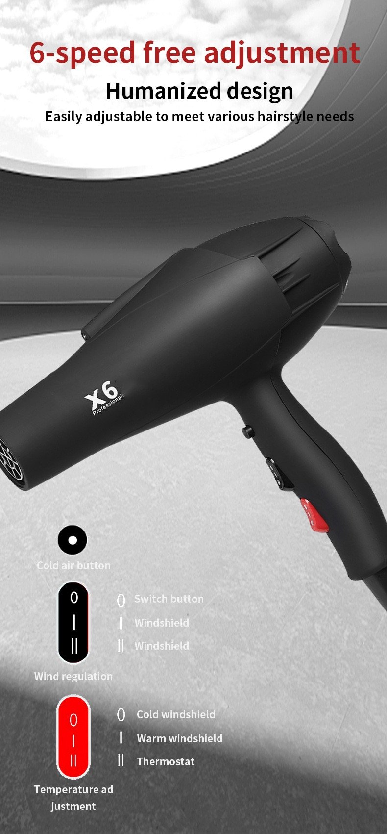 Hair Dryer 2500W Strong Power with Ionic High Speed Hair Protection
