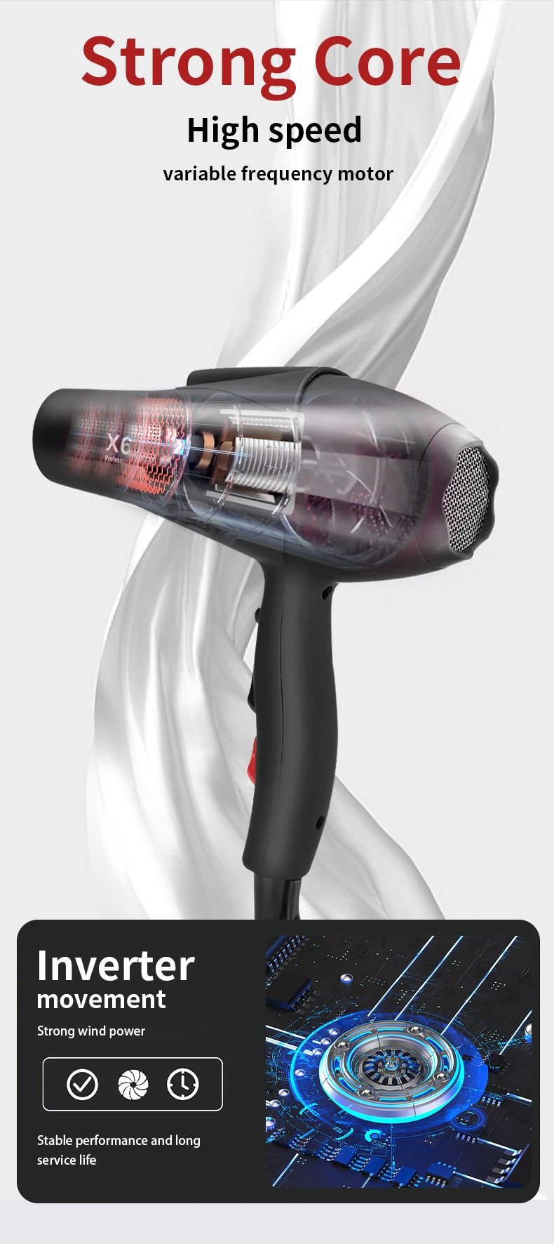 Hair Dryer 2500W Strong Power with Ionic High Speed Hair Protection