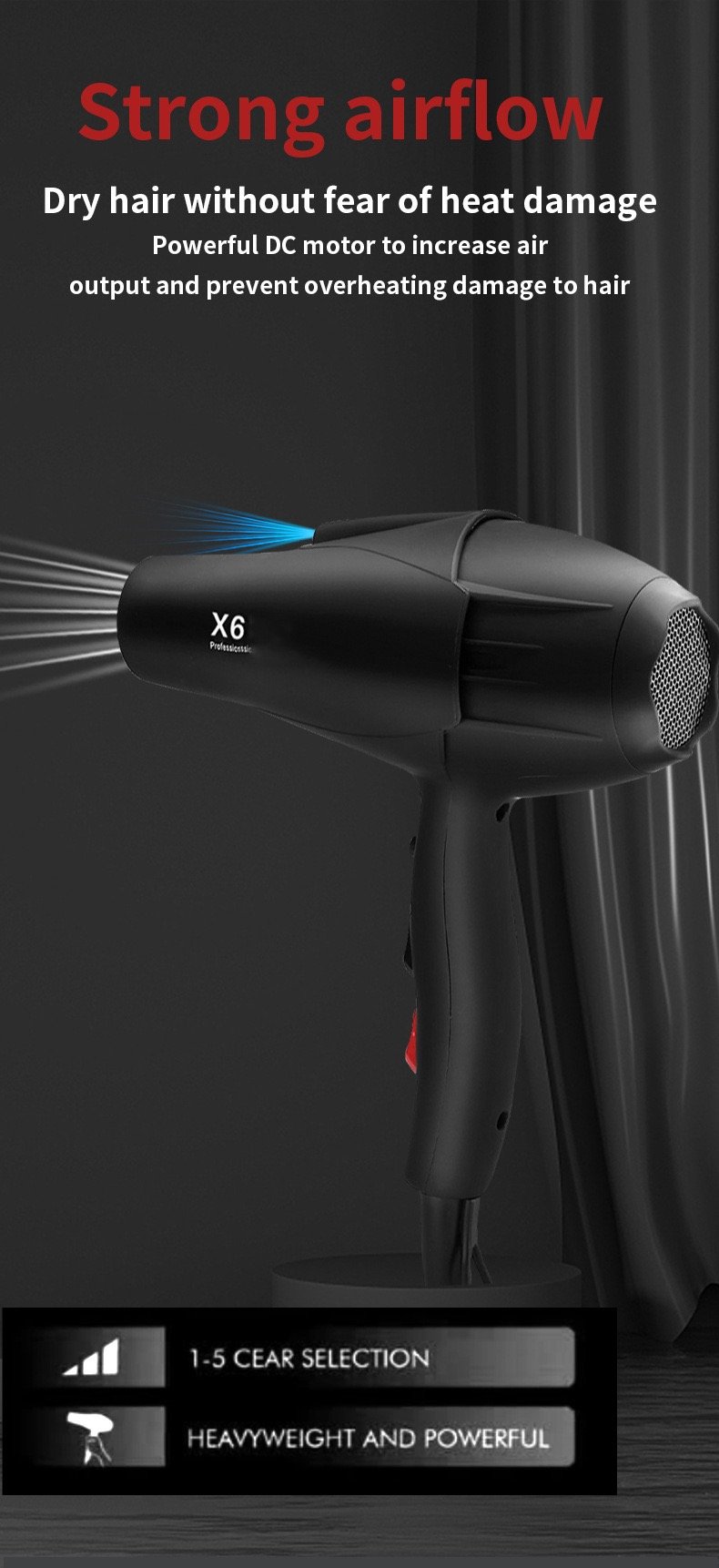 Hair Dryer 2500W Strong Power with Ionic High Speed Hair Protection