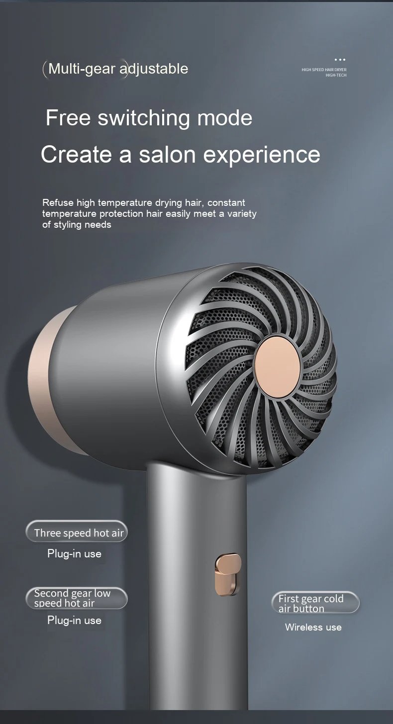 High Speed Wireless Hair Dryer Travel Portable Ionic Hair Blower Dryer