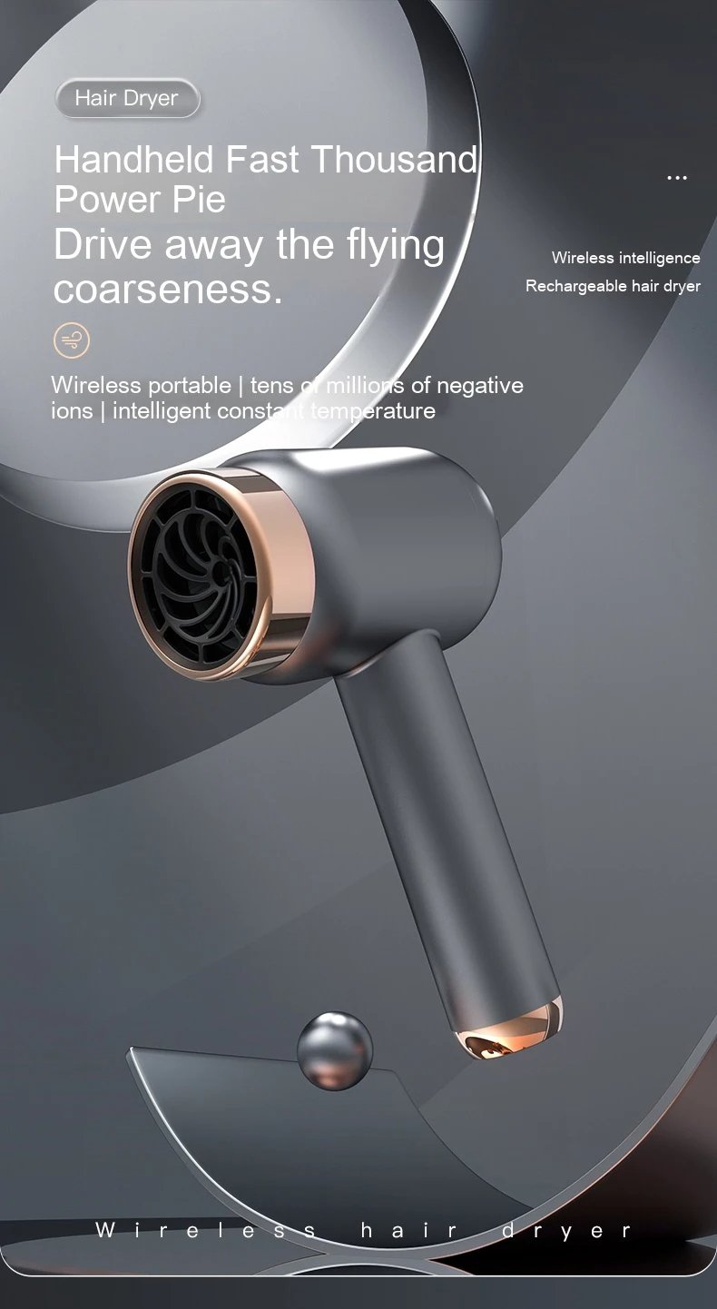 High Speed Wireless Hair Dryer Travel Portable Ionic Hair Blower Dryer