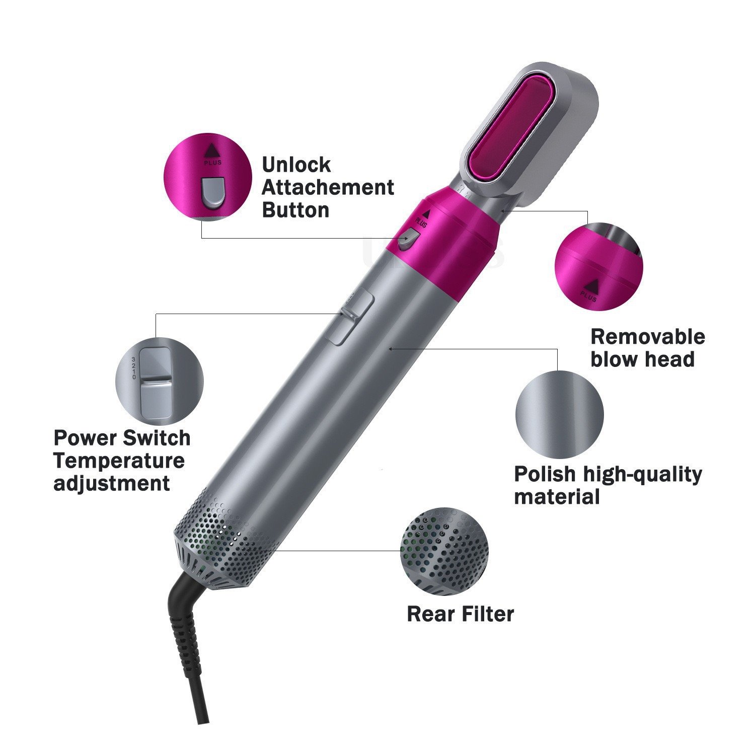 1000W 5 in 1 Professional Salon Electric Hair Dryer Hair Straightener Hair Multi Styler