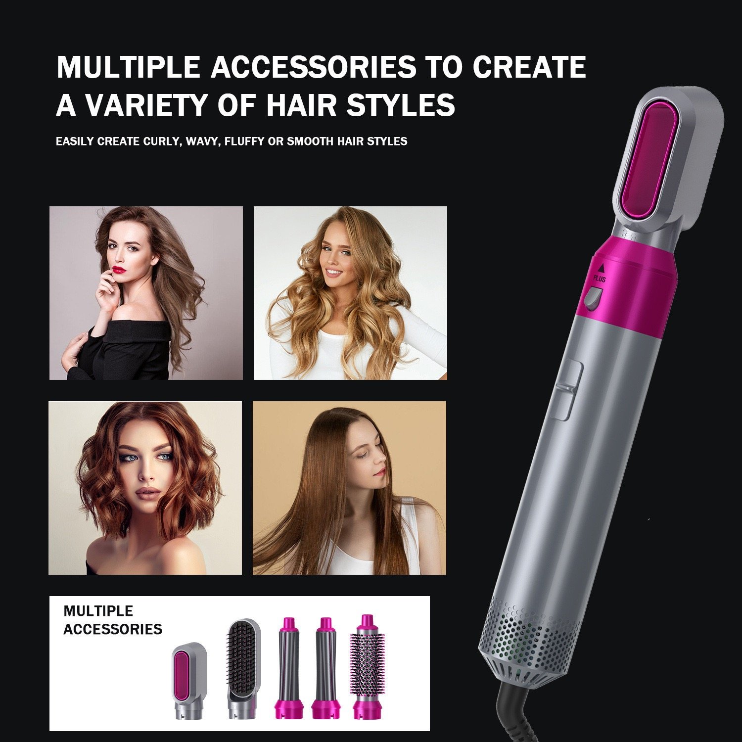 1000W 5 in 1 Professional Salon Electric Hair Dryer Hair Straightener Hair Multi Styler