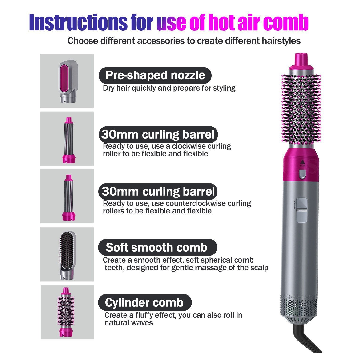 1000W 5 in 1 Professional Salon Electric Hair Dryer Hair Straightener Hair Multi Styler