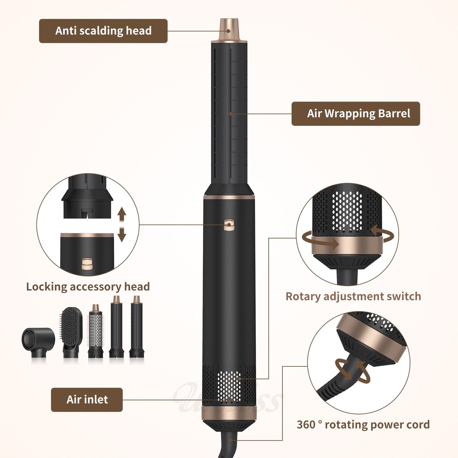 1300W 5 in 1 Hot Air Comb Blower Dryer Multi Styler Tool Hair Dryer Brush