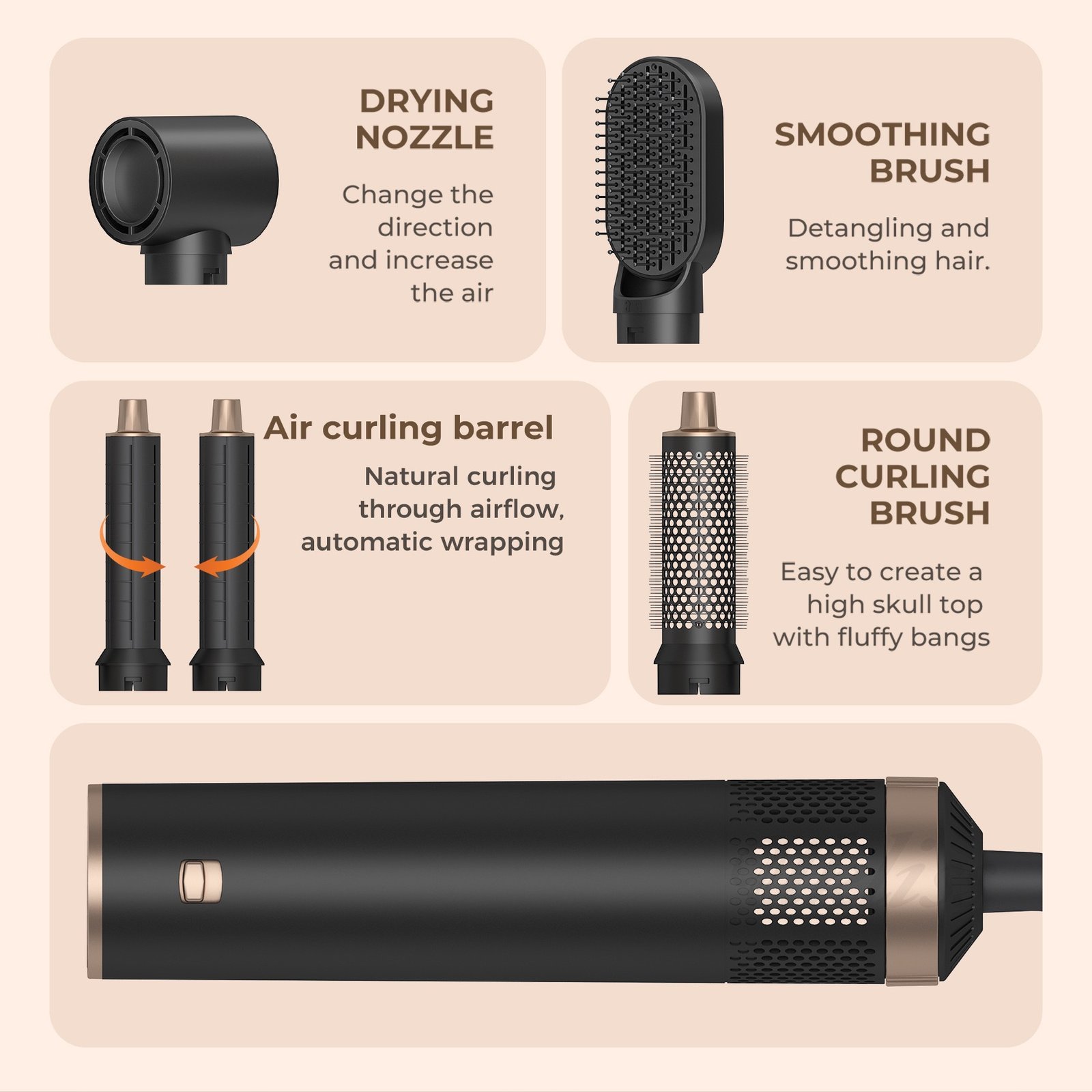 1300W 5 in 1 Hot Air Comb Blower Dryer Multi Styler Tool Hair Dryer Brush