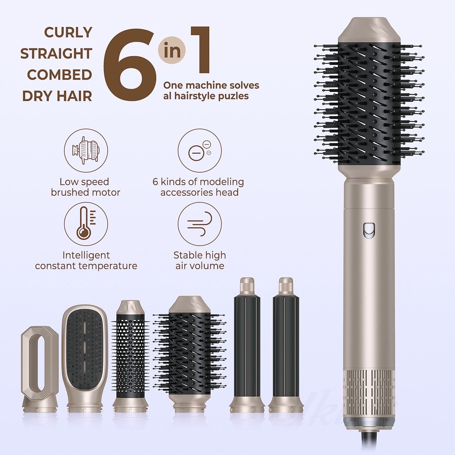6 in 1 Ionic Hair Dryer Multi-Function Hair Styling Tool One Step Curling Iron Hair Straightener Brush