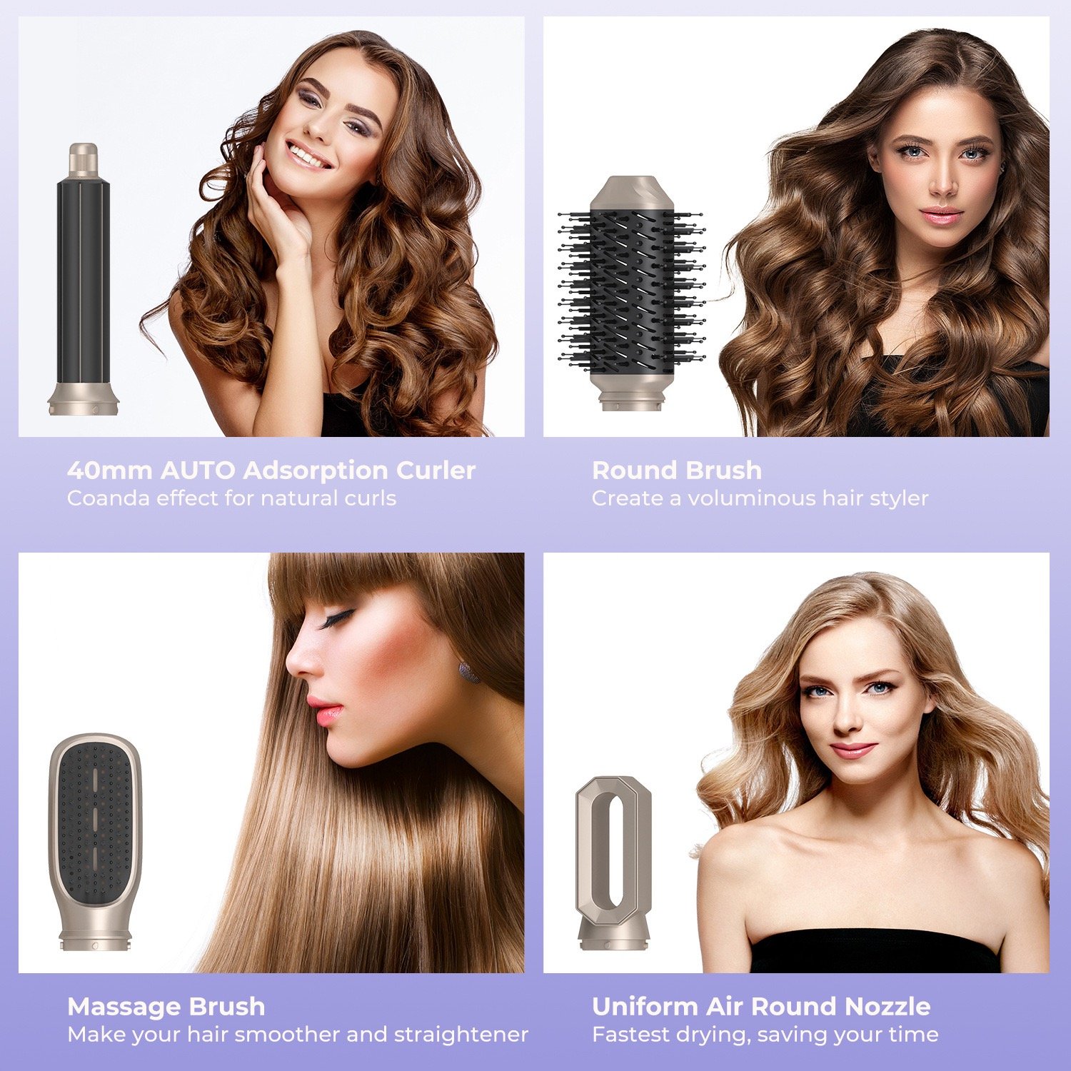 6 in 1 Ionic Hair Dryer Multi-Function Hair Styling Tool One Step Curling Iron Hair Straightener Brush