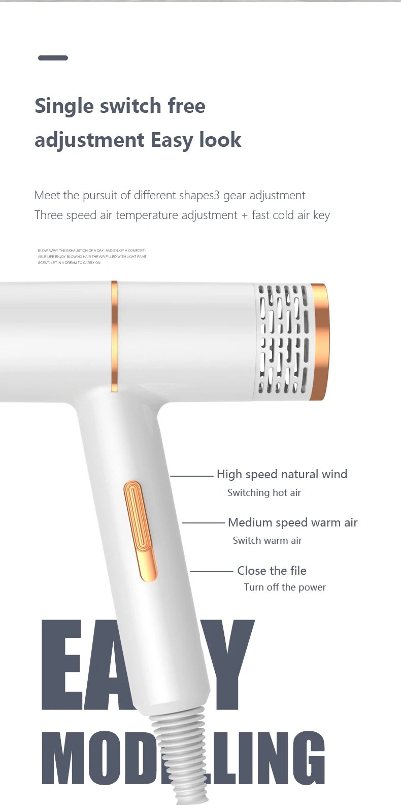 Fashion Strong Wind Portable Constant Temperature Hair Dryer Hot Air and Cold Air Salon Dryer