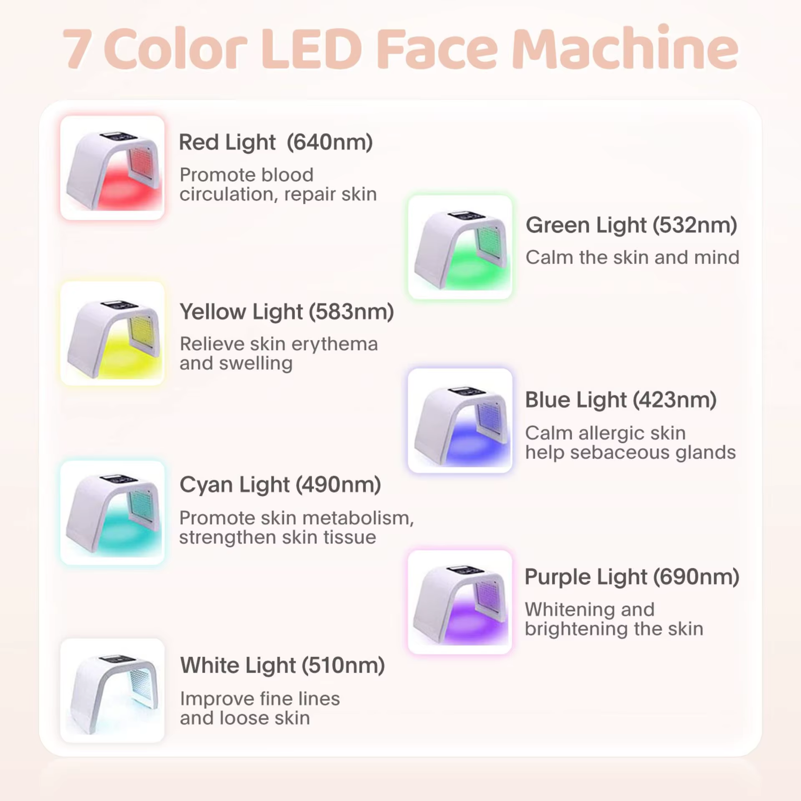 LED 7 Colors Light Therapy Photon Skin Rejuvenation Device Folding Skin Care Wrinkle Remover Machine
