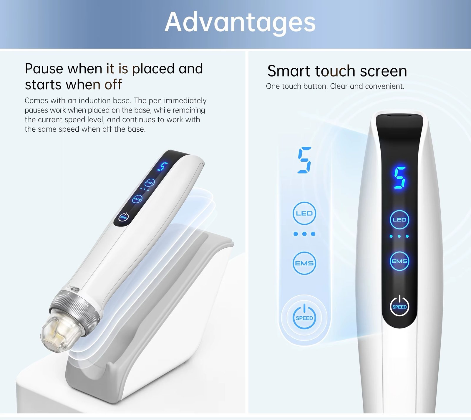 Microcurrent Electronic Pen LED Light Therapy Gold Needle EMS for Body Targeted Hair Growth Skin Rejuvenation