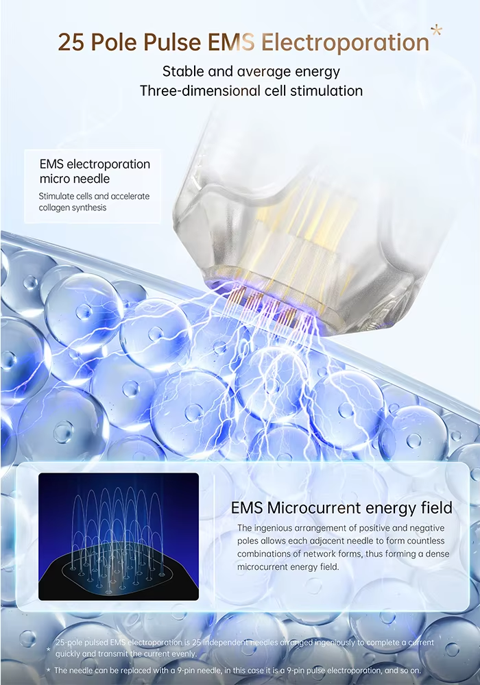 Microcurrent Electronic Pen LED Light Therapy Gold Needle EMS for Body Targeted Hair Growth Skin Rejuvenation