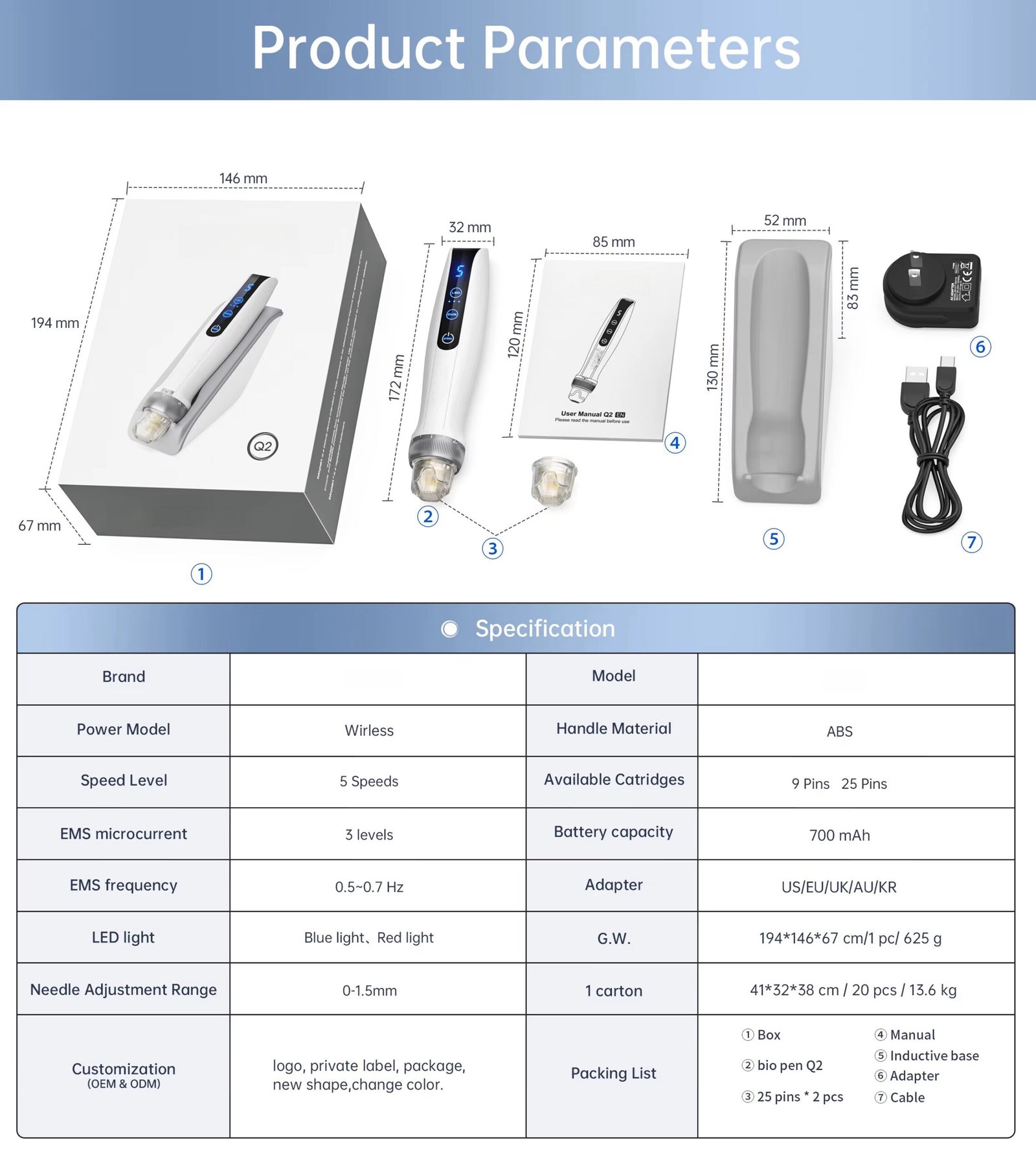 Microcurrent Electronic Pen LED Light Therapy Gold Needle EMS for Body Targeted Hair Growth Skin Rejuvenation