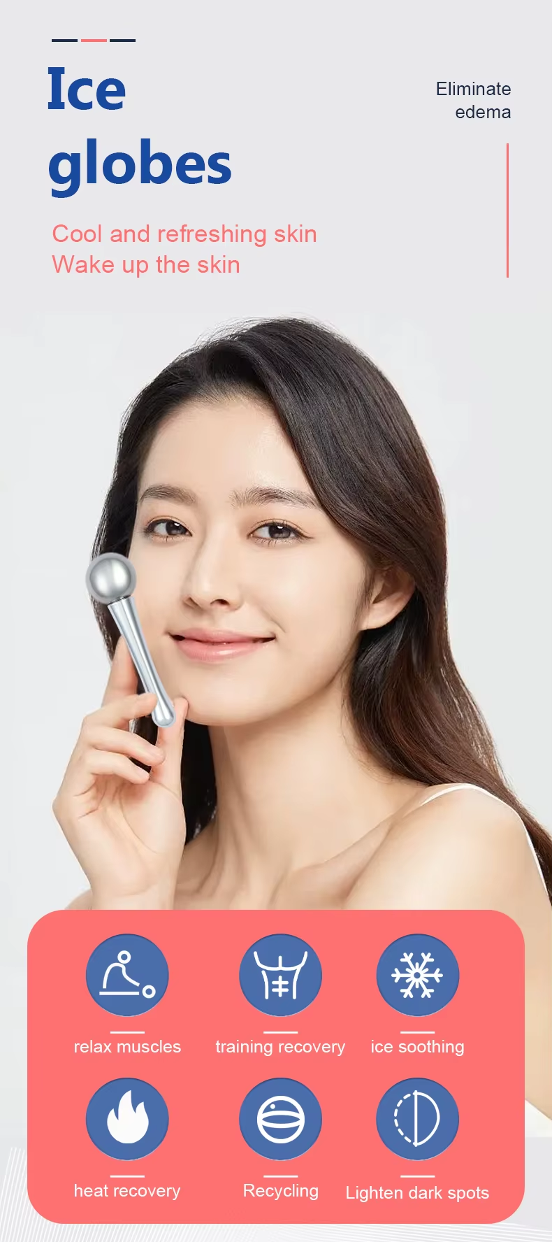 Beauty Ice Roller Face Eye Stainless Steel Ice Globe Rotatable Ball Freeze Cooling