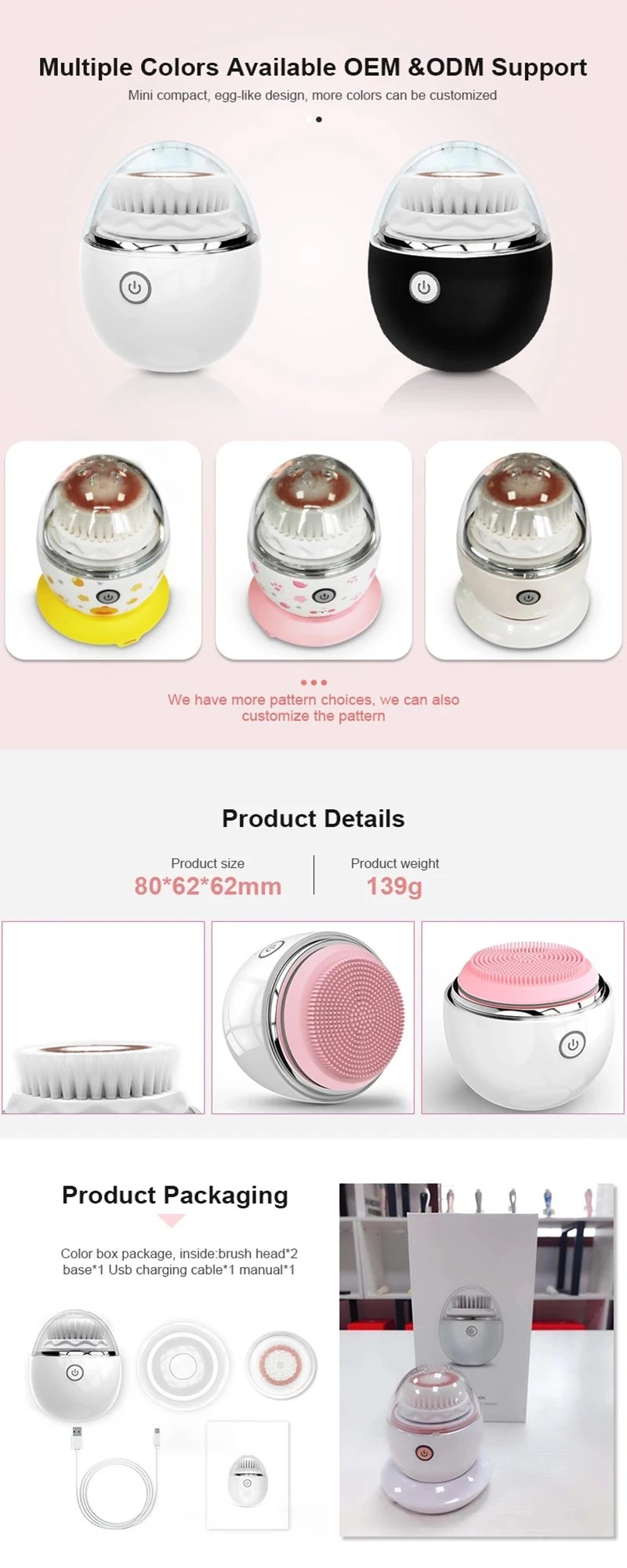 Egg Shape Face Cleaning Brush Wireless Rechargeable Facial Scrubber