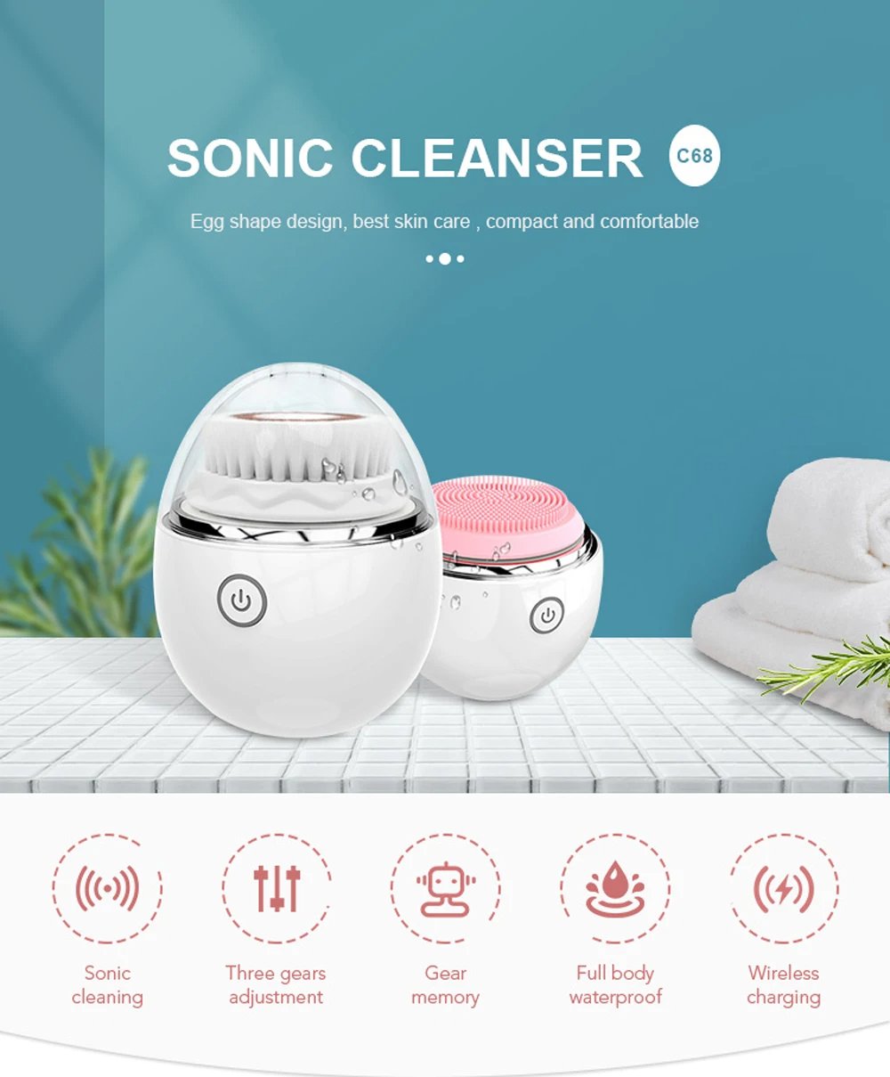 Egg Shape Face Cleaning Brush Wireless Rechargeable Facial Scrubber