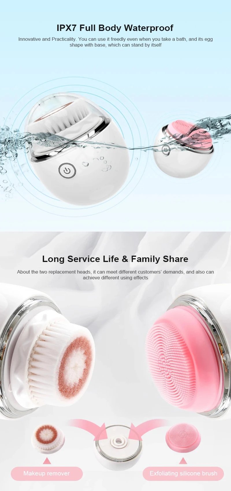 Egg Shape Face Cleaning Brush Wireless Rechargeable Facial Scrubber