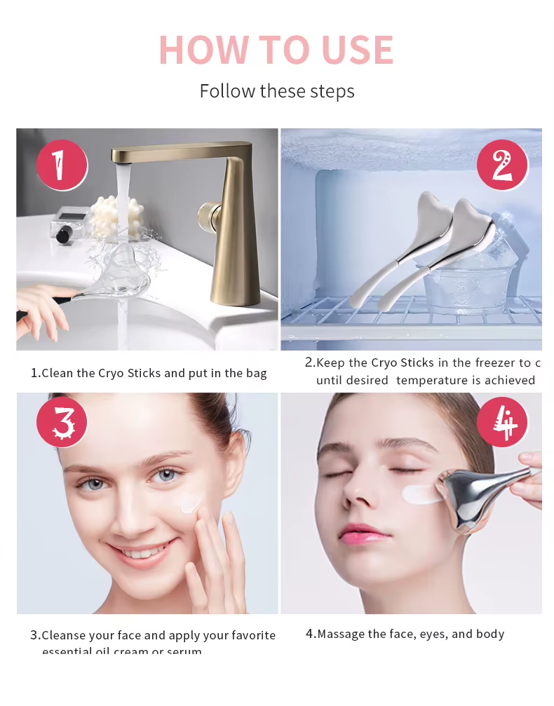 Face Lifting Beauty Metal Heart Shape Stainless Steel Ice Globes Cryo Gua Sha Cooling Massage